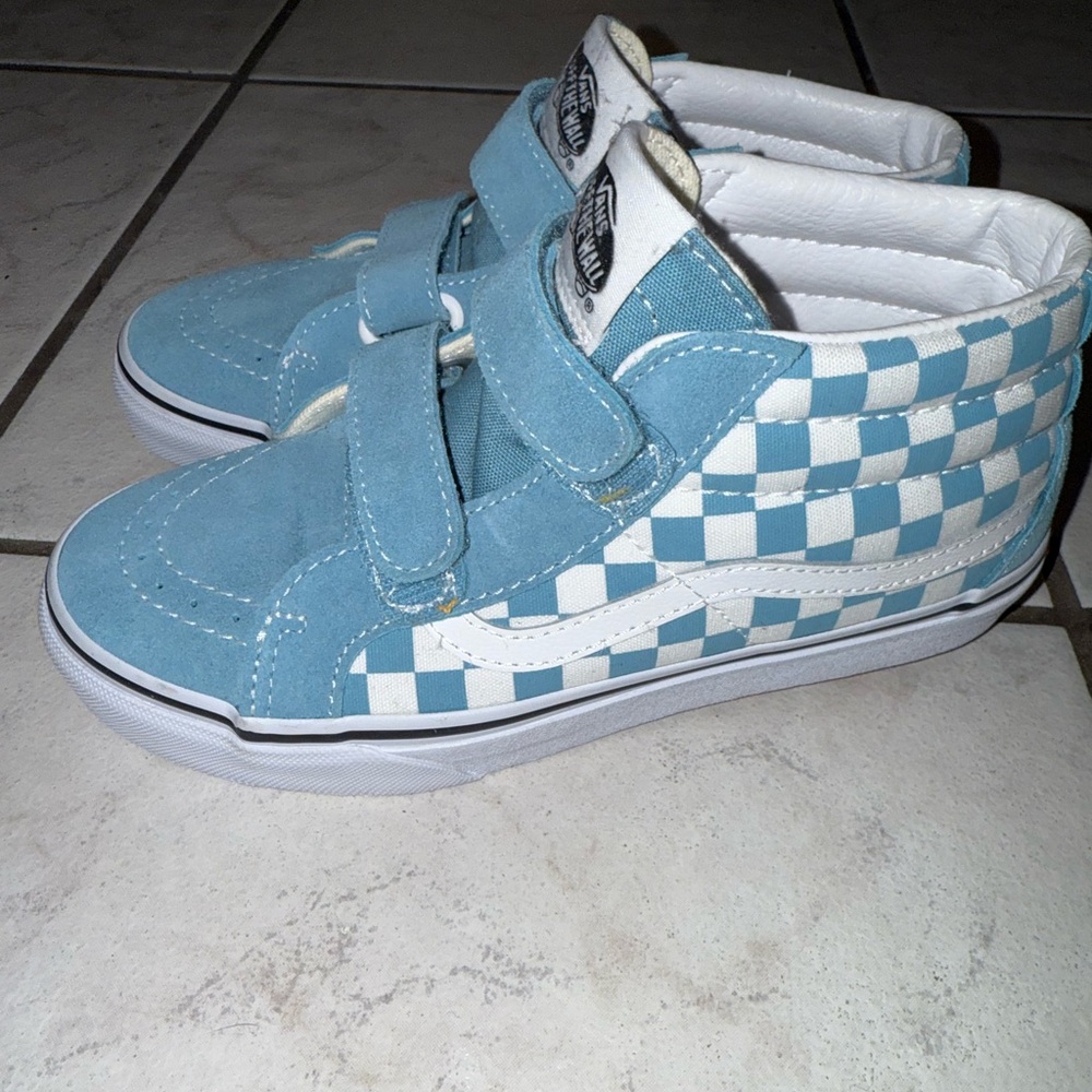 Vans Kids Blue and White Checkered Sneakers